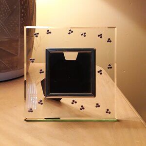 Glass beveled picture frame with purple flowers design, 2.75" x 2.75" pic space